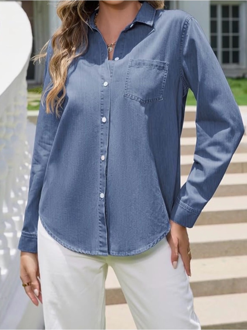 GAP Blue Chambray Button-Up Shirt